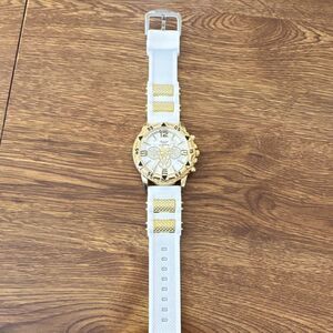 ZHOW Chronograph Men's Wristwatch Gold Case White Rubber Band Analog Display